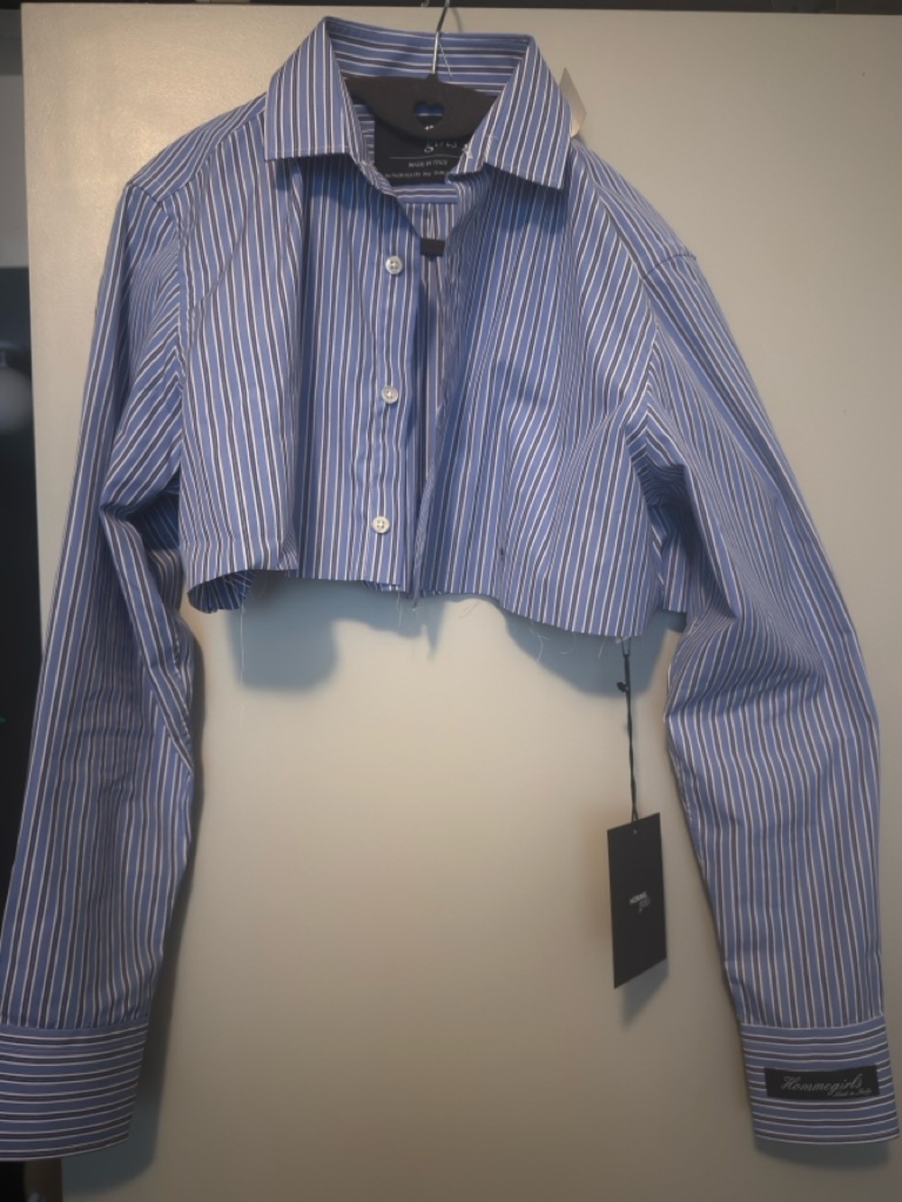 Hommegirls Super Cropped Blue Stripe Button Up Top Mdm